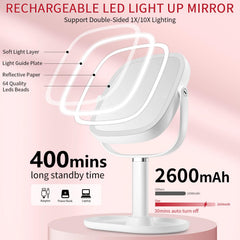 Vanmirr lighted makeup mirror built-in 2600mAh battery for cordless grooming.