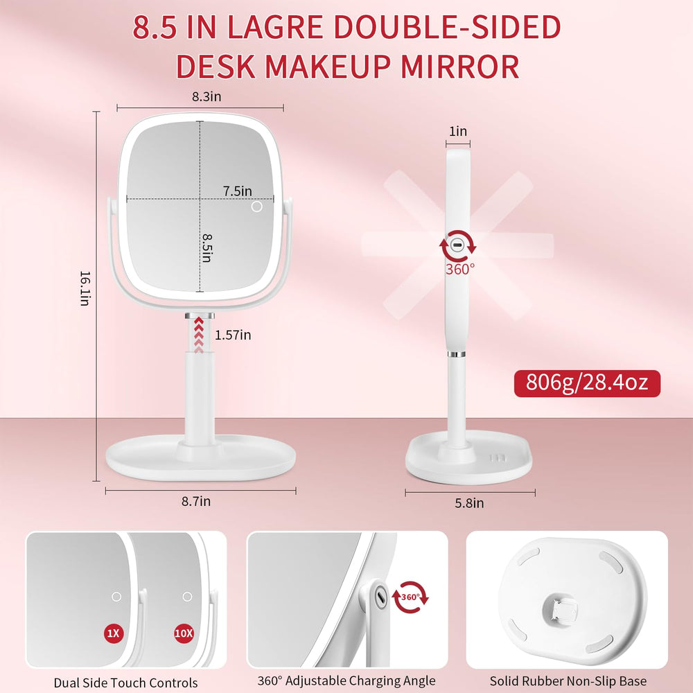 Vanmirr lighted makeup mirror with 3-color lighting for accurate color checks.