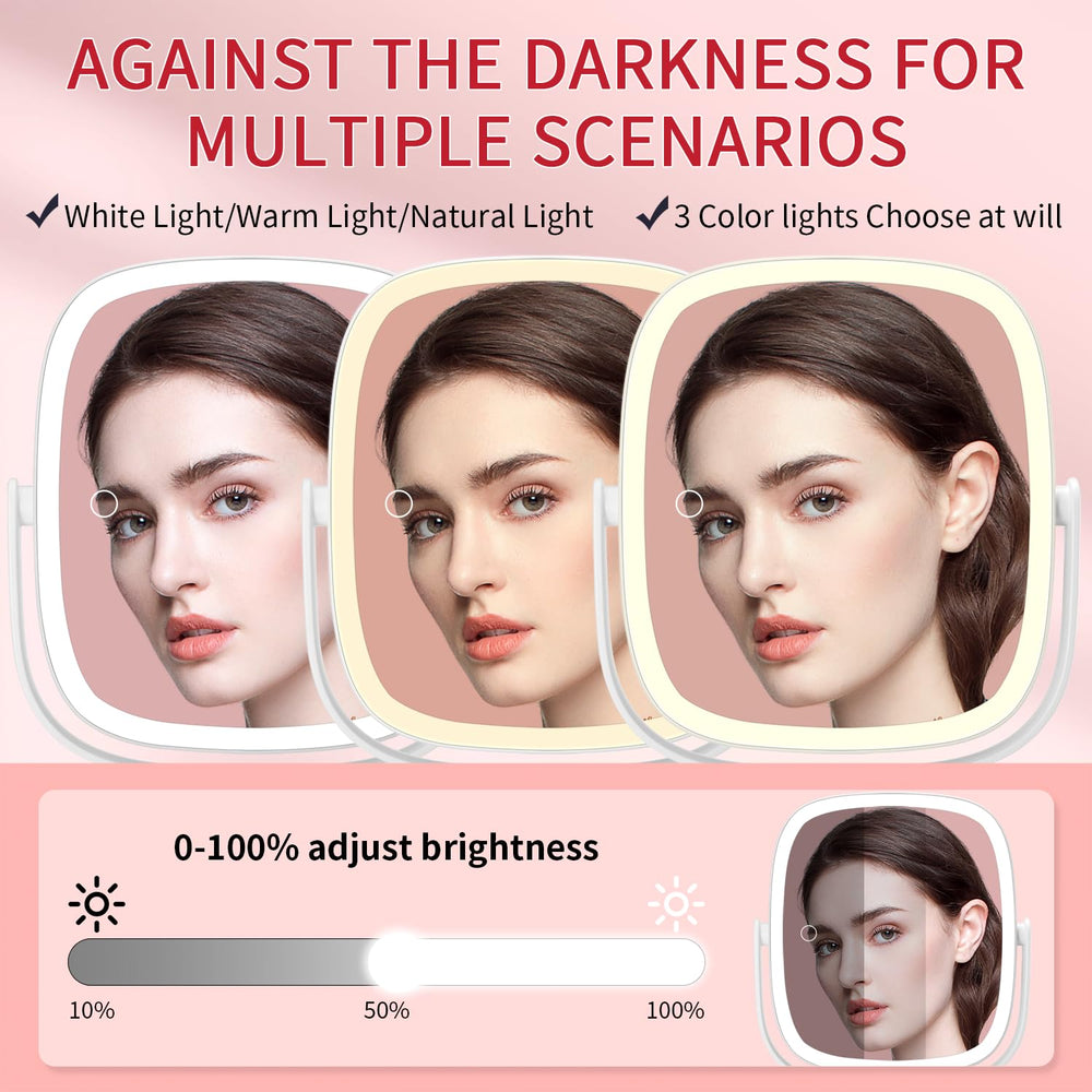 Vanmirr lighted makeup mirror 360° rotation for flexible viewing angles.