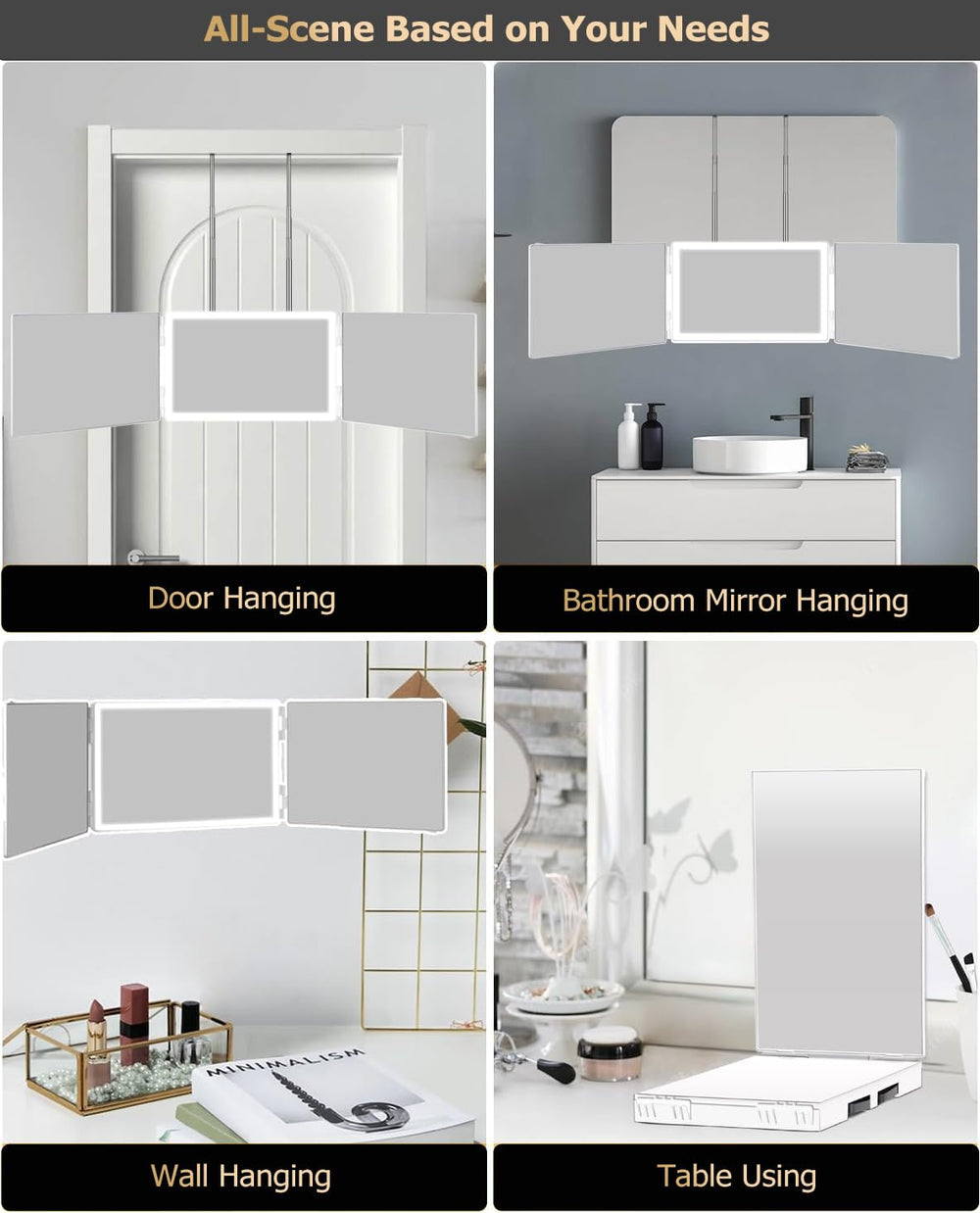 Vanmirr telescoping hooks enable versatile hanging on door wall or table.