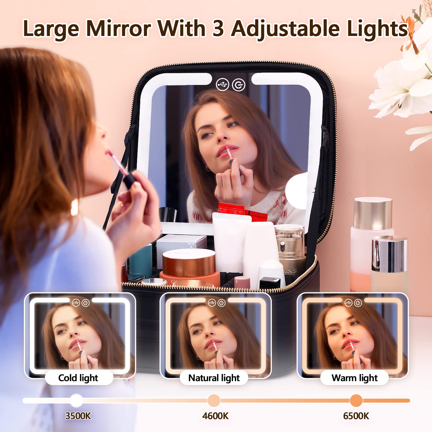 VANMRIOR detachable EVA dividers keep cosmetics organized and secure.