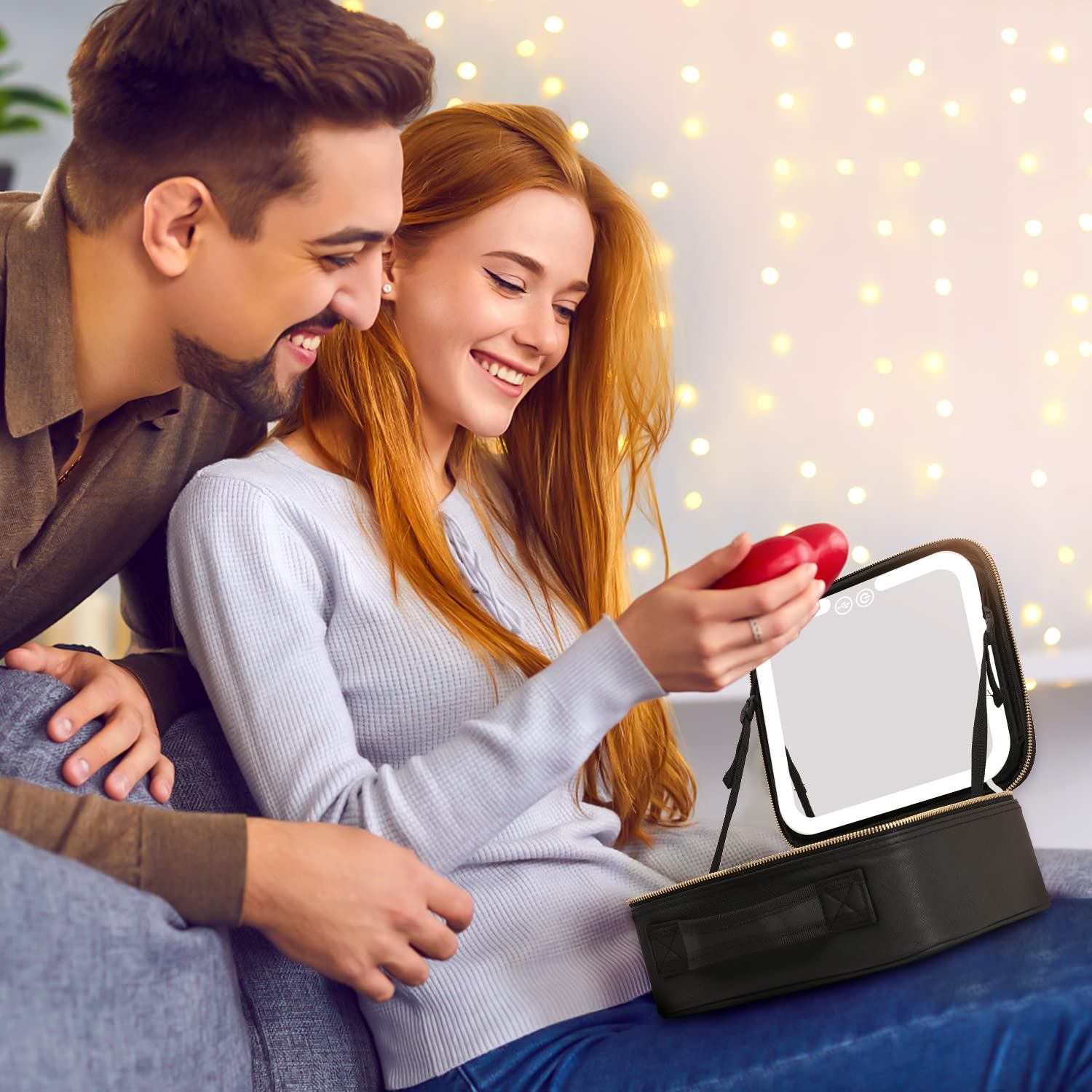 VANMRIOR makeup case LED light with three color settings for precise makeup.
