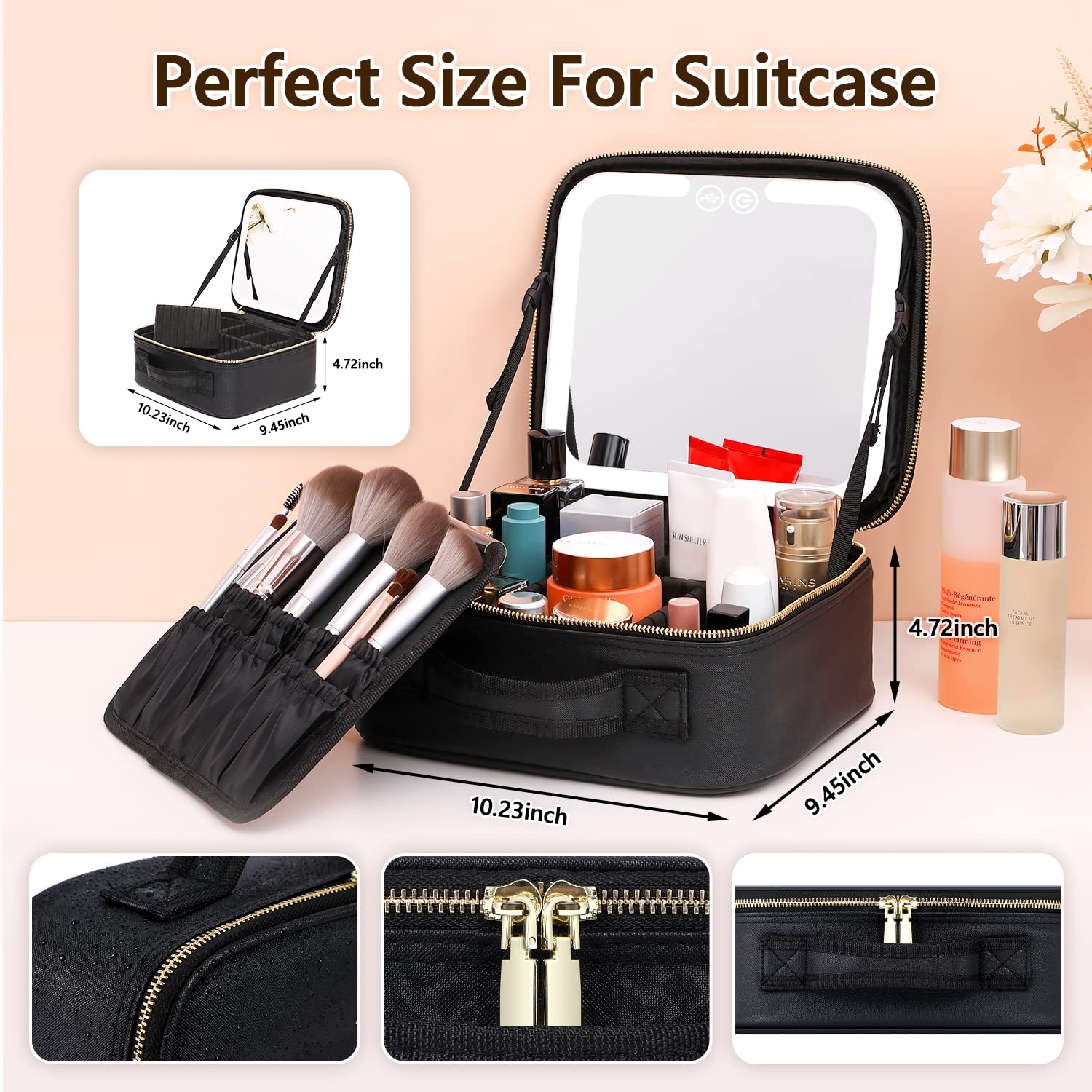 VANMRIOR makeup case with built-in mirror for on-the-go makeup.