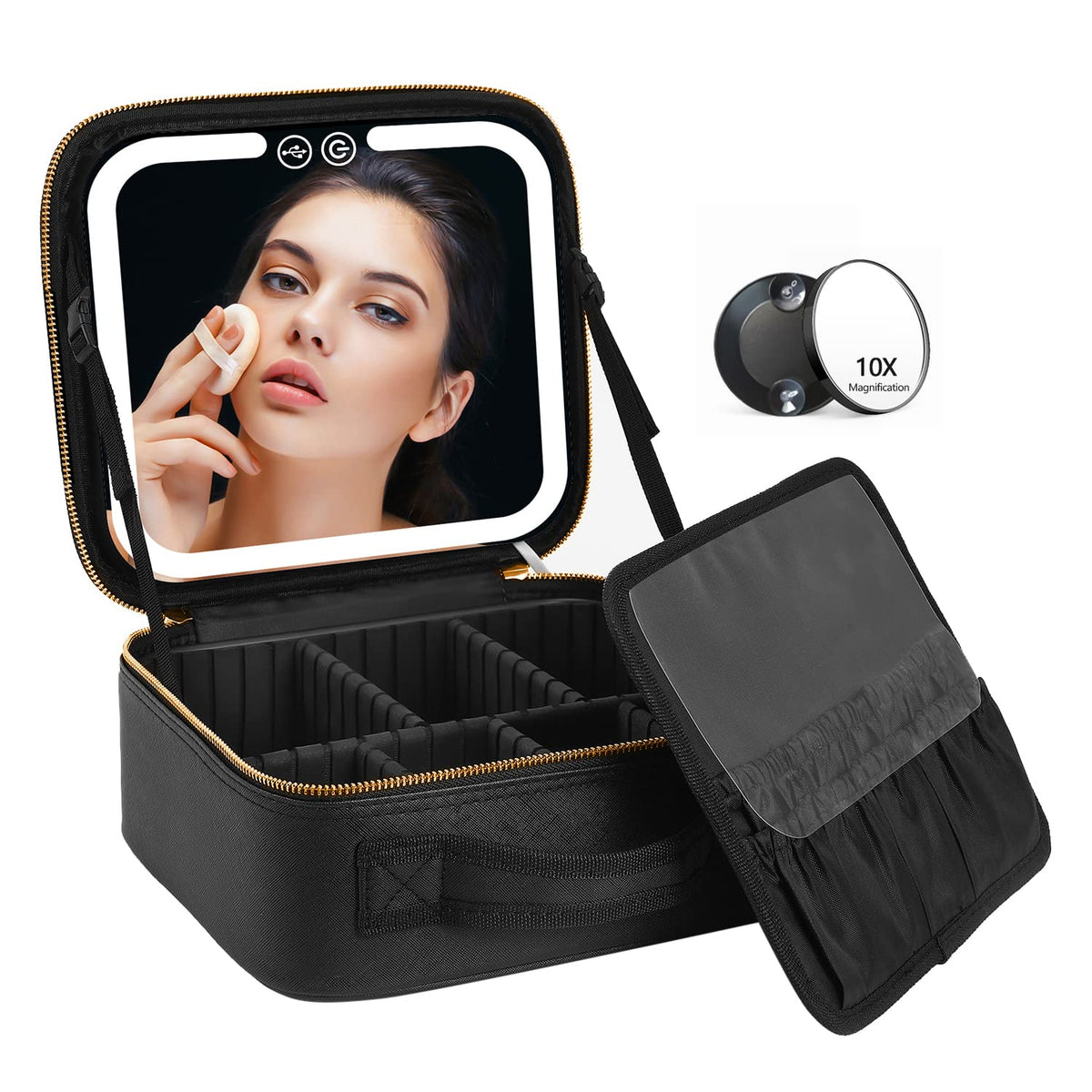 VANMRIOR travel makeup bag with LED mirror for on-the-go touchups.