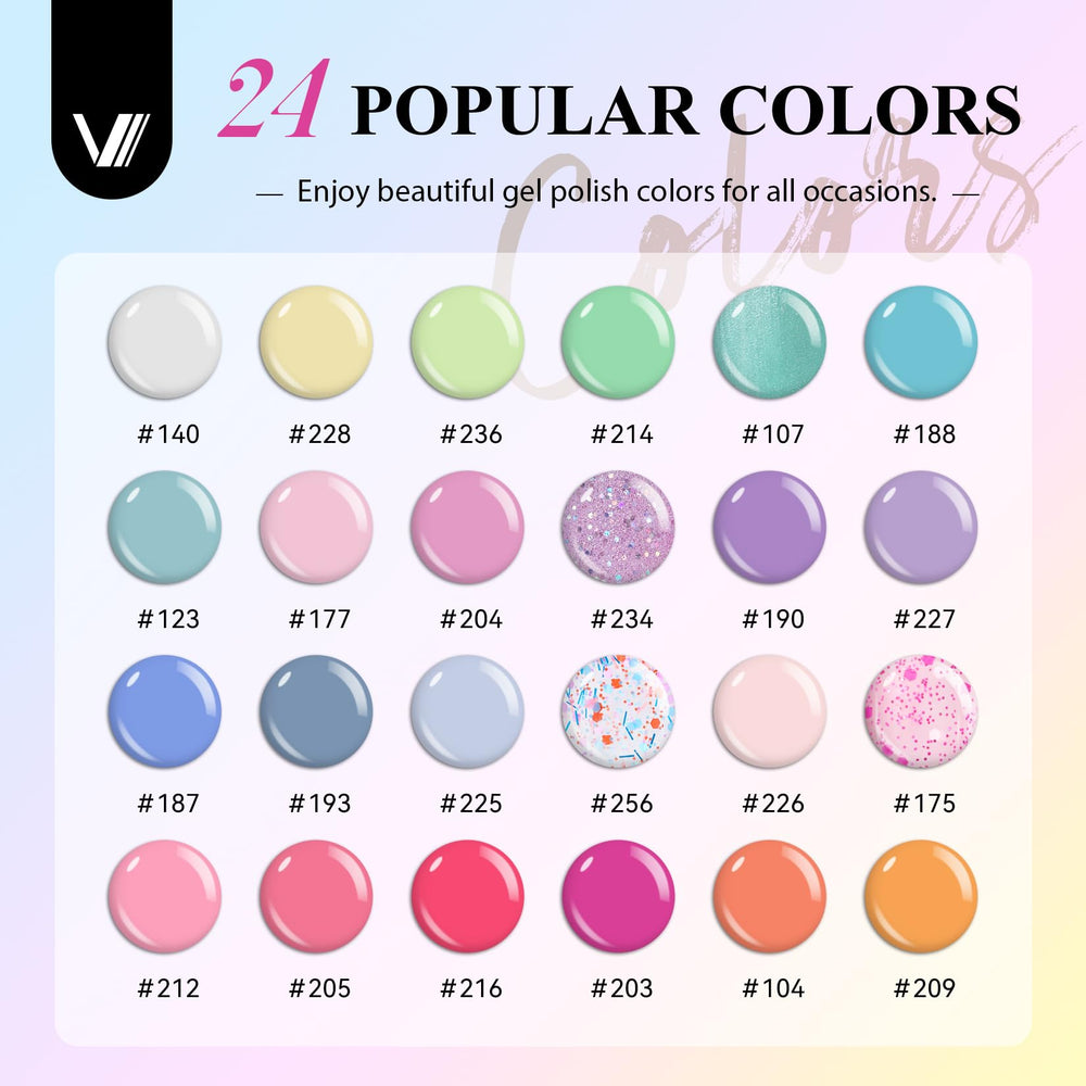 VANREESA 24-color gel polish swatches provide versatile shade options