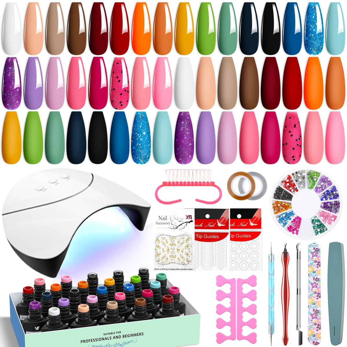 VANREESA 42pcs gel nail kit box for easy at-home manicure and nail art inspiration.