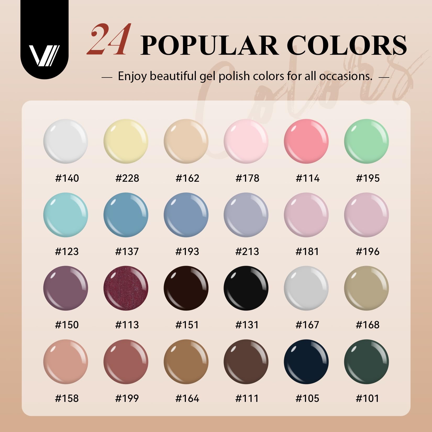 VANREESA color collection shows nude to bold tones for versatile nail art.