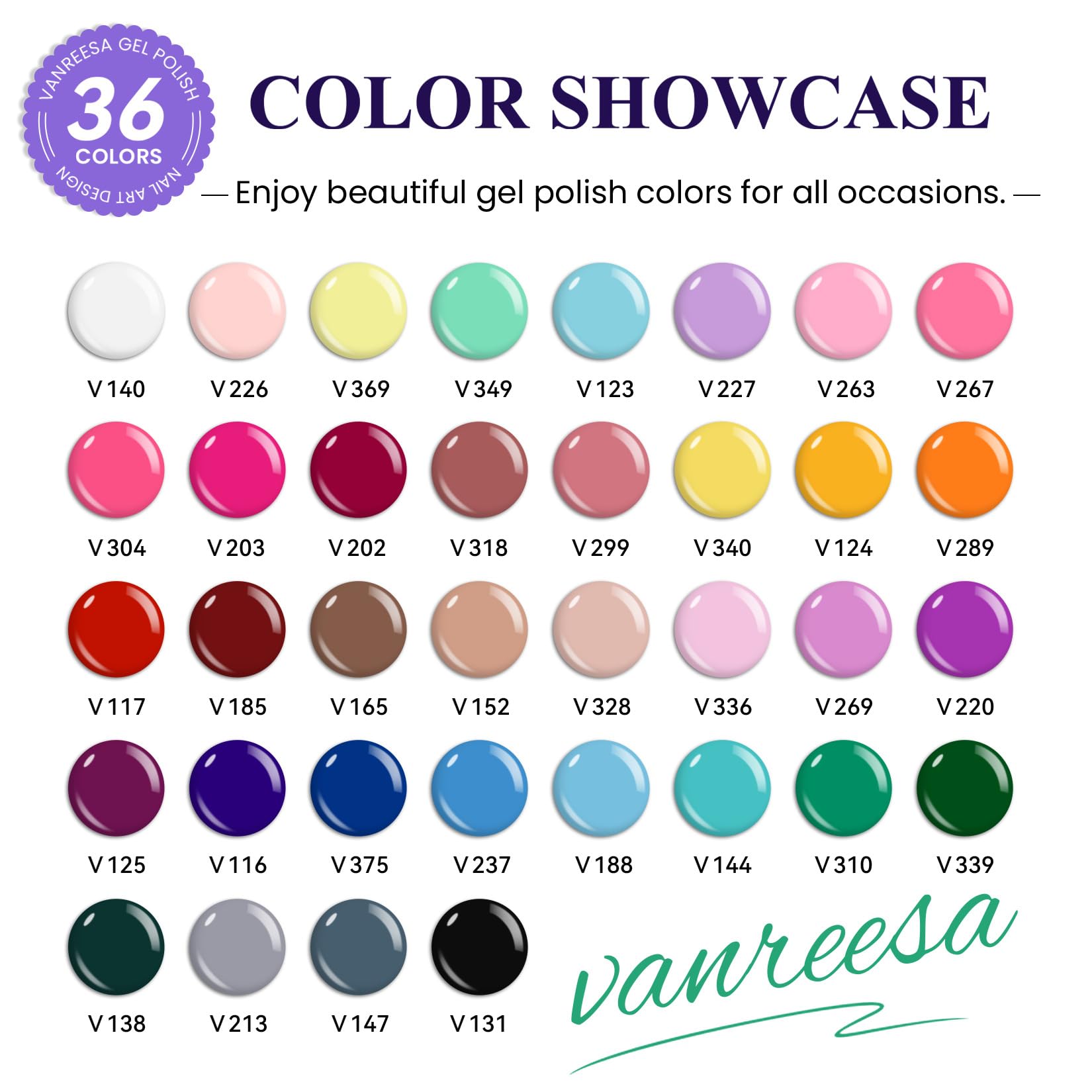 VANREESA color display board showing 36 shades for easy selection