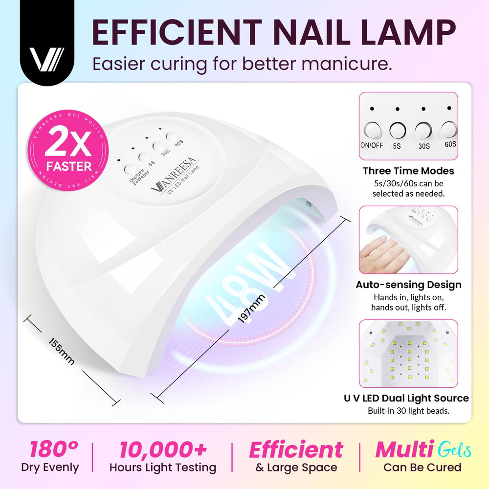 VANREESA 48W UV LED lamp cures gel quickly for durable salon-style finishes.