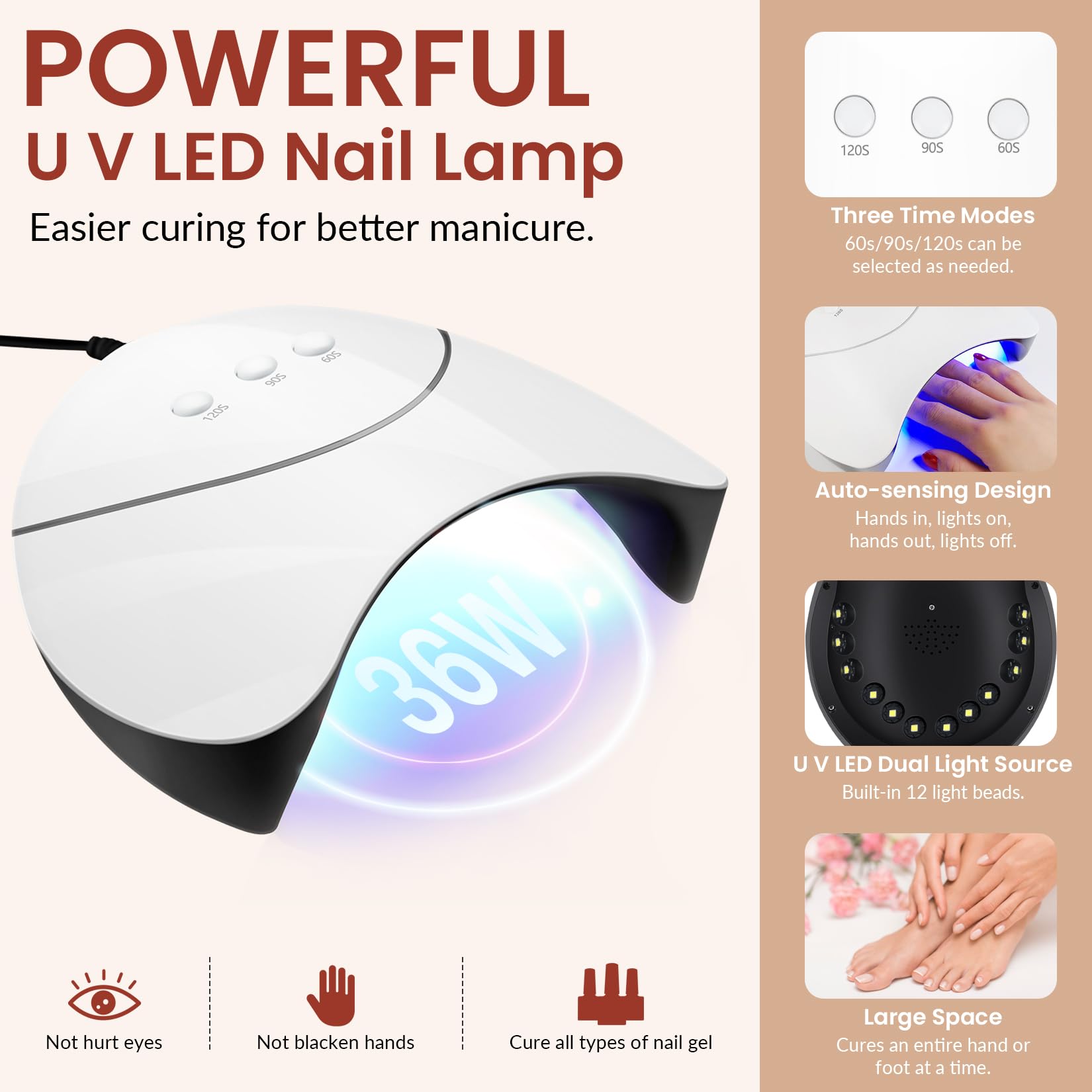 VANREESA UV/LED nail lamp with dual light and sensor for safe curing.