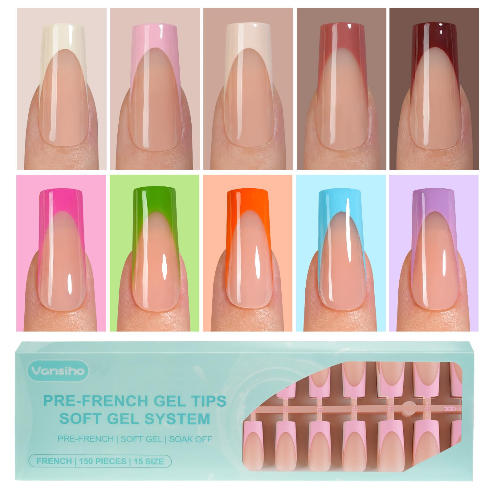 Vansiho 300Pcs French gel nail tips pack for DIY manicure