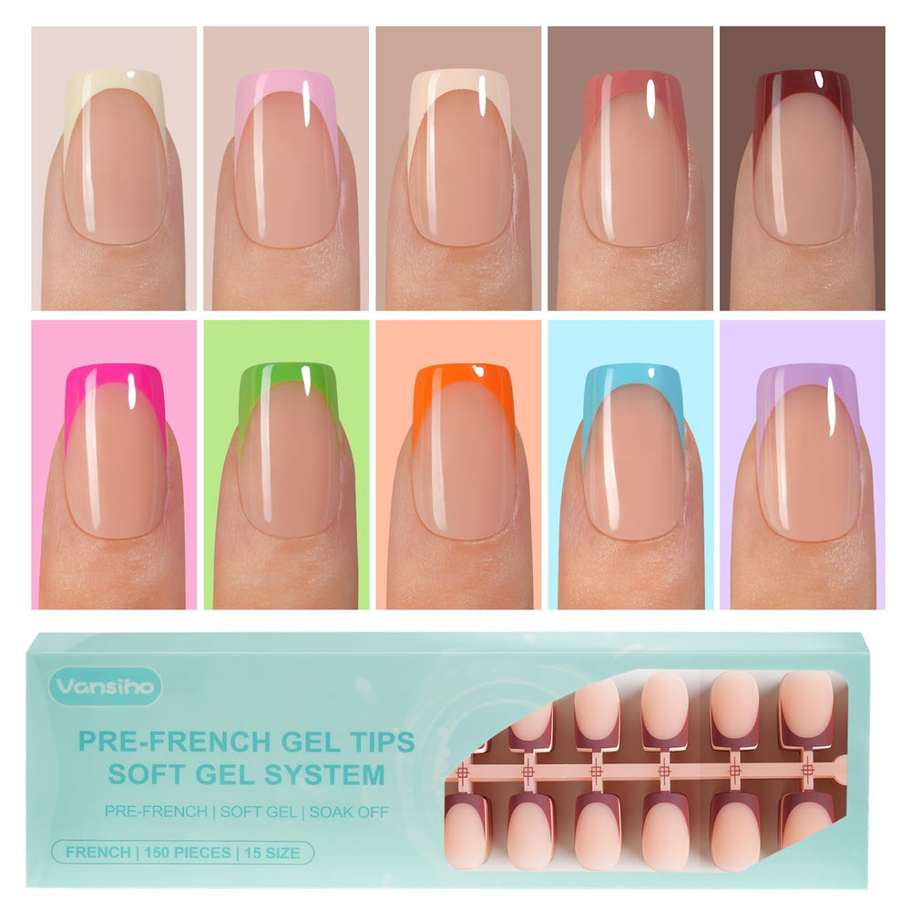 Vansiho French Gel Nail Tips packaging flatlay; quick, mess-free DIY nails.
