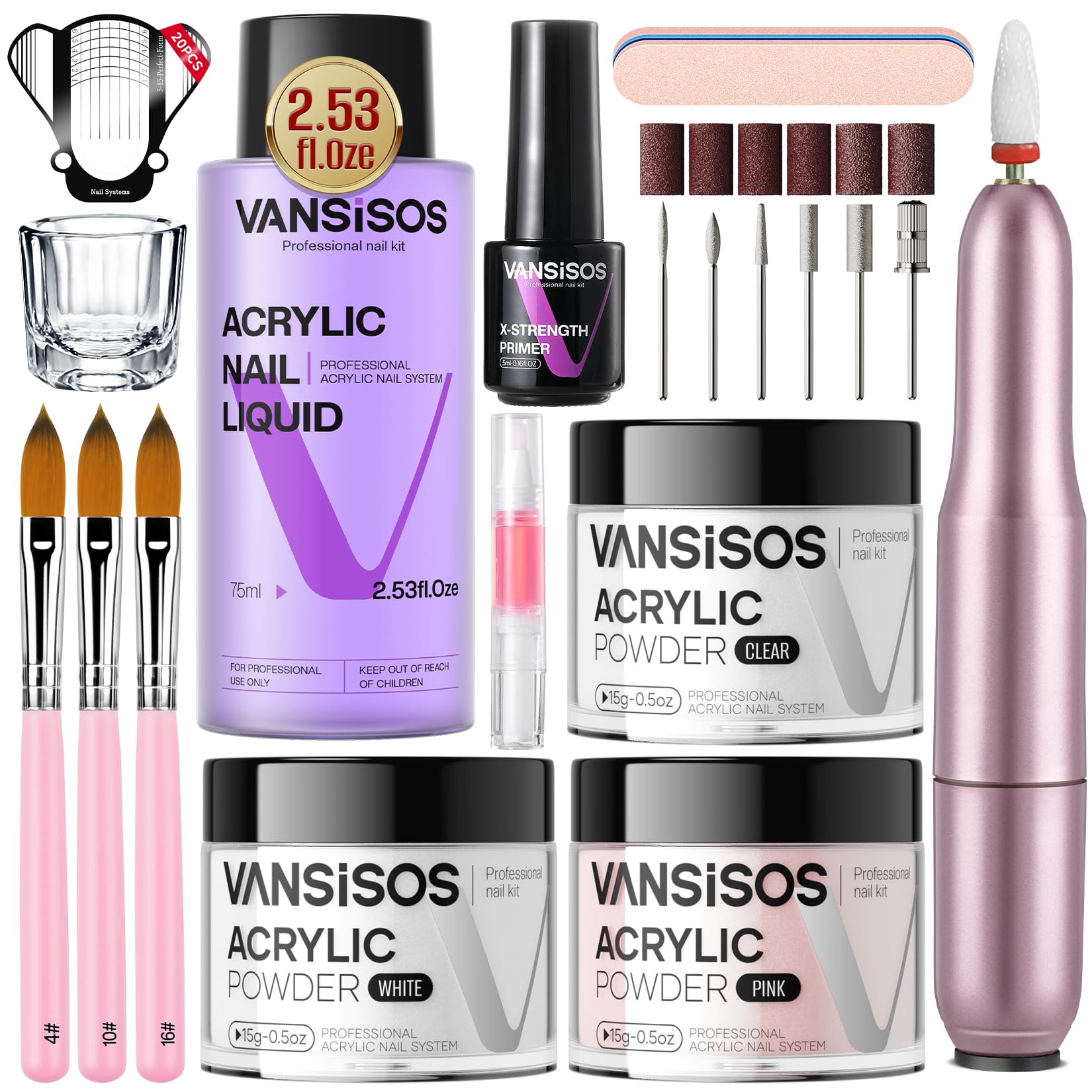 VANSISOS acrylic nail kit drill front view for at-home beginner manicures.