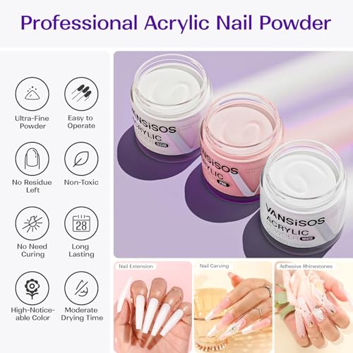 VANSISOS acrylic nail liquid shows clear bottle and fluid ideal for precise bead formation