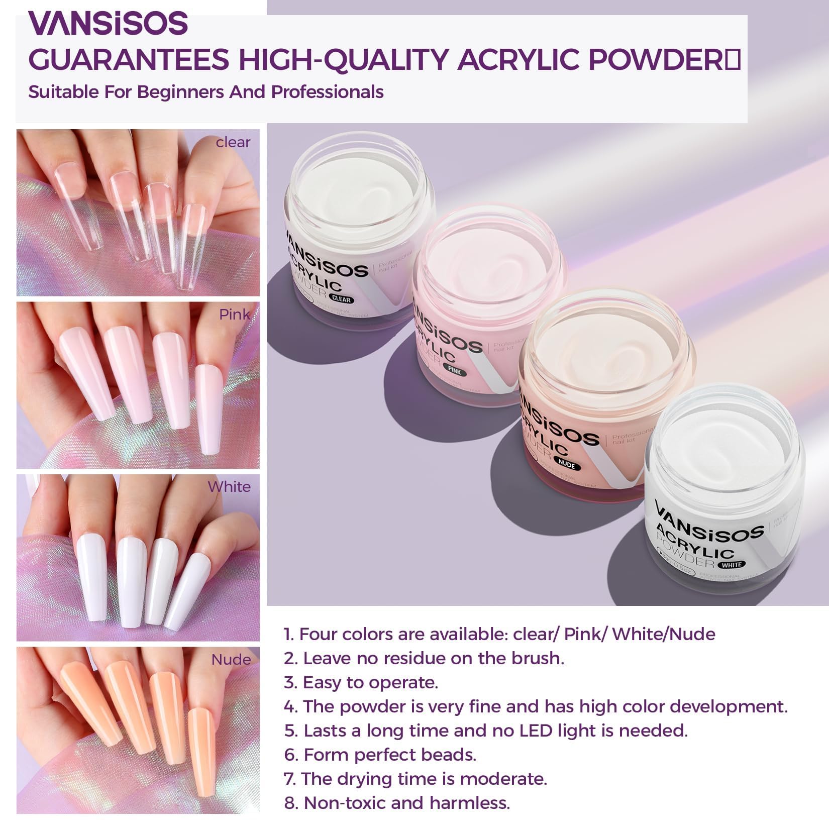 VANSISOS acrylic powder collection for versatile nail looks.