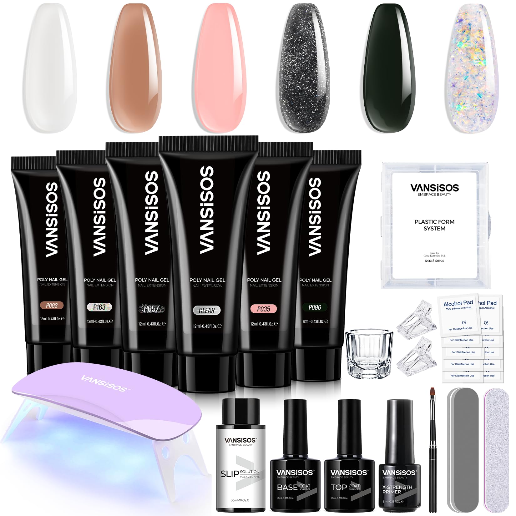 VANSISOS poly gel nail kit colors: vibrant shades for easy at-home extensions.