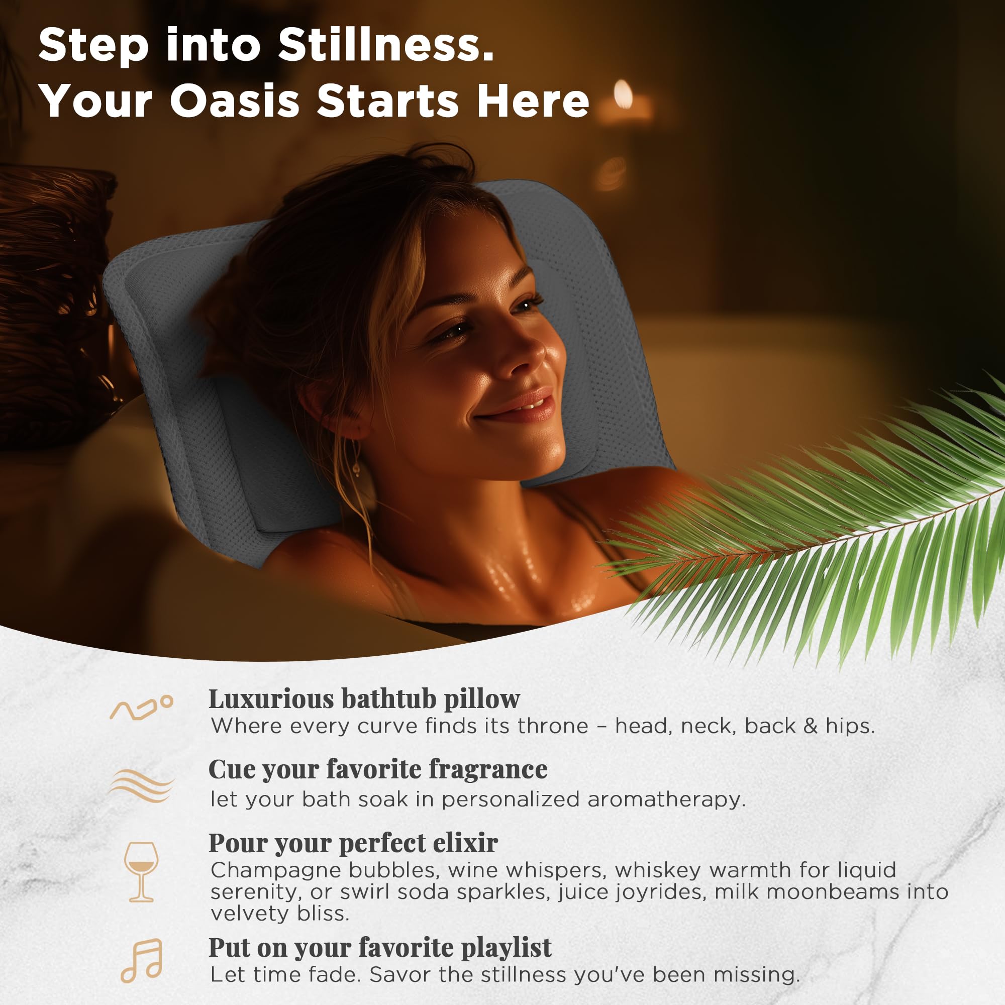 Vanstormy universal-fit 54-inch pillow adapts to freestanding, clawfoot, and whirlpool tubs.