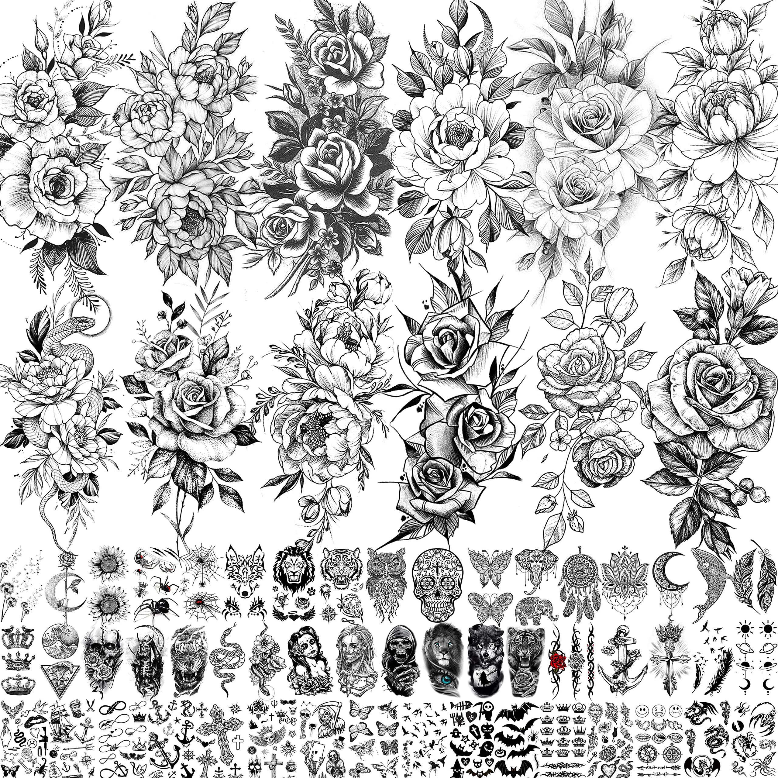 VANTATY 63-sheets flower tattoos offer vibrant floral designs for temporary body art.