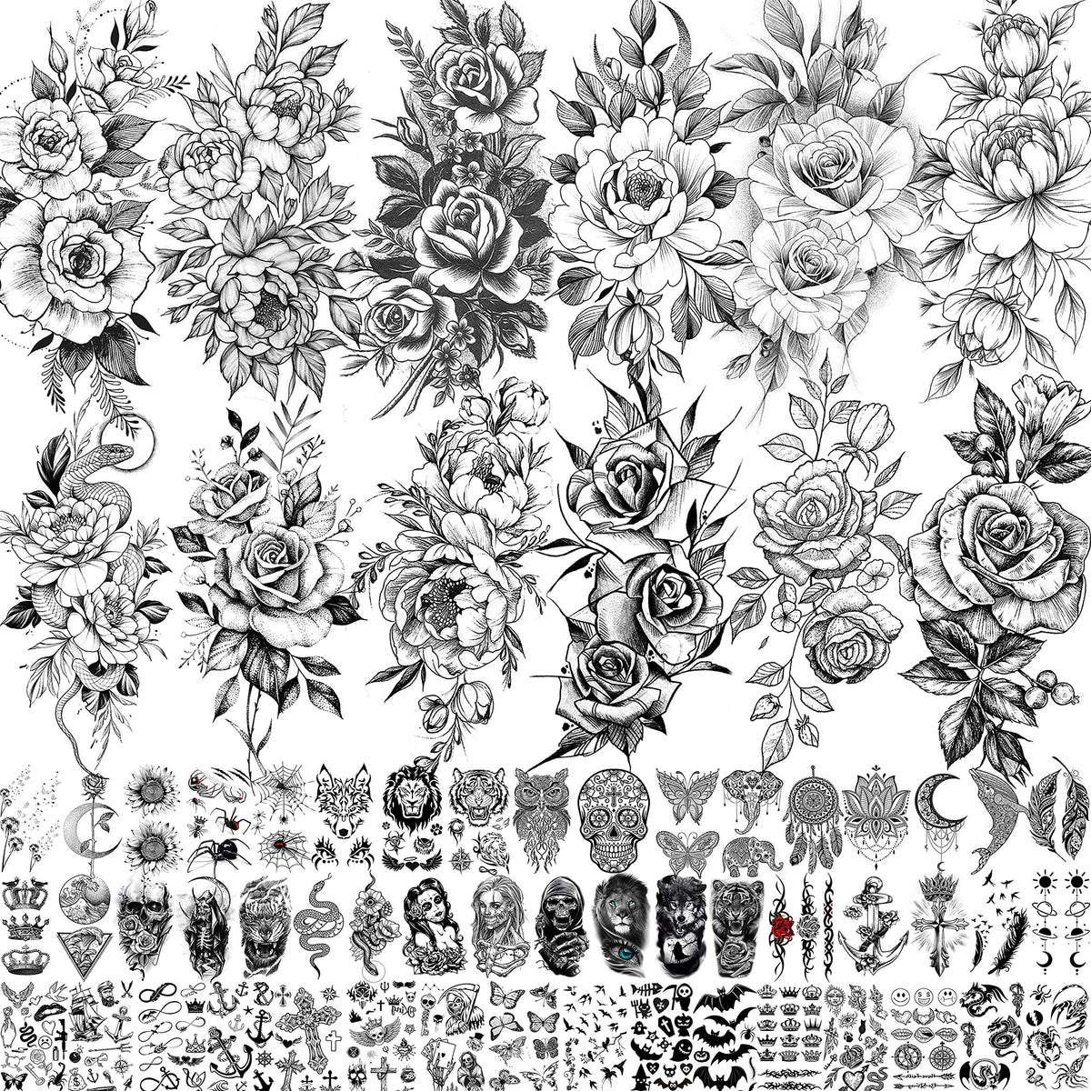VANTATY 63-sheets flower tattoos offer vibrant floral designs for temporary body art.