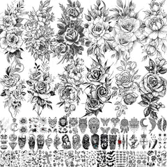 VANTATY 63-sheets flower tattoos offer vibrant floral designs for temporary body art.