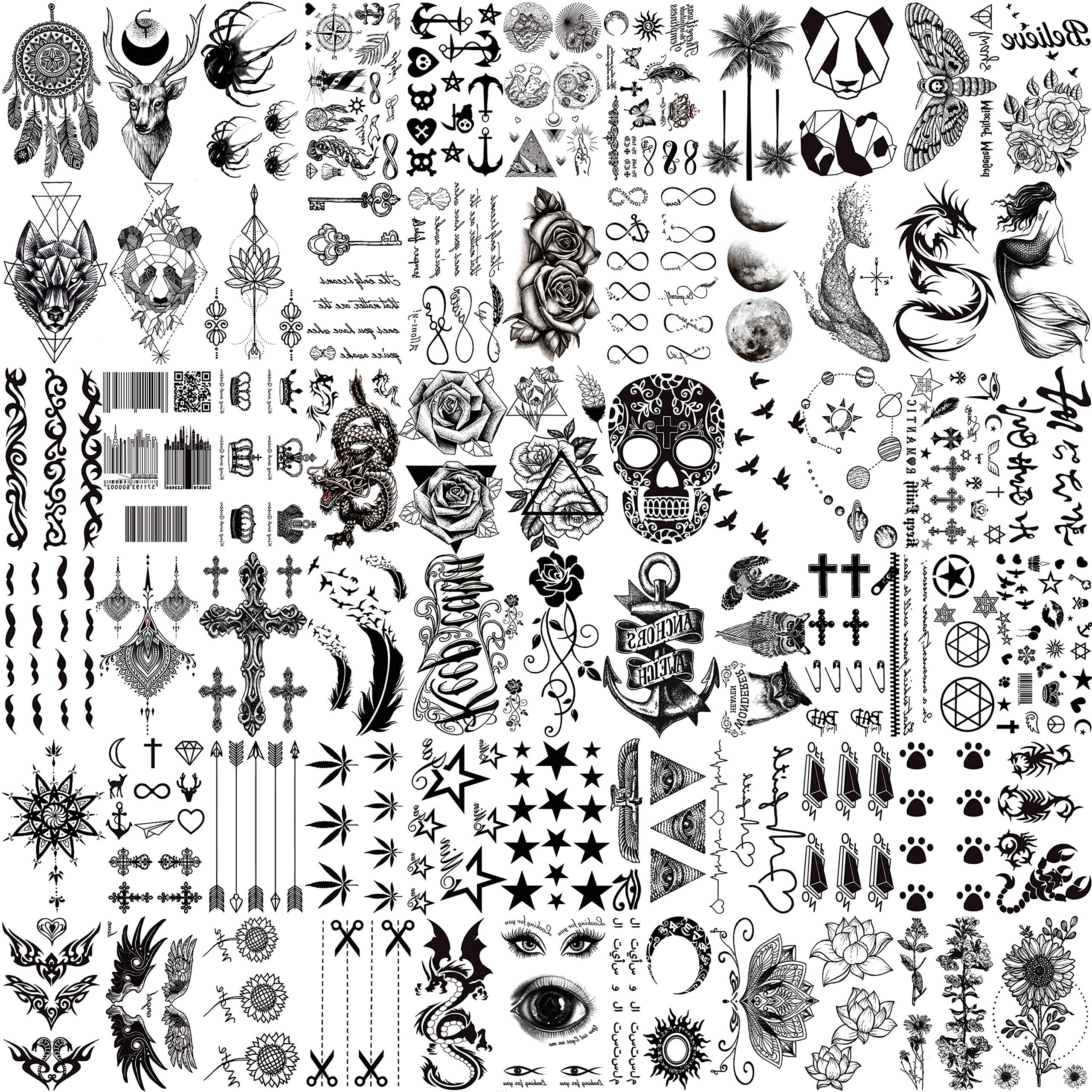 VANTATY 66-sheets 3D small black tattoos on face, neck, and arms offer realistic, non-permanent style.