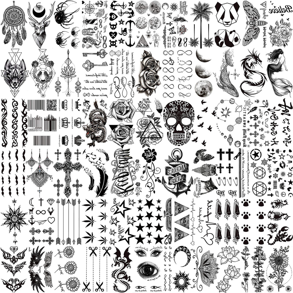 VANTATY 66-sheets 3D small black tattoos on face, neck, and arms offer realistic, non-permanent style.