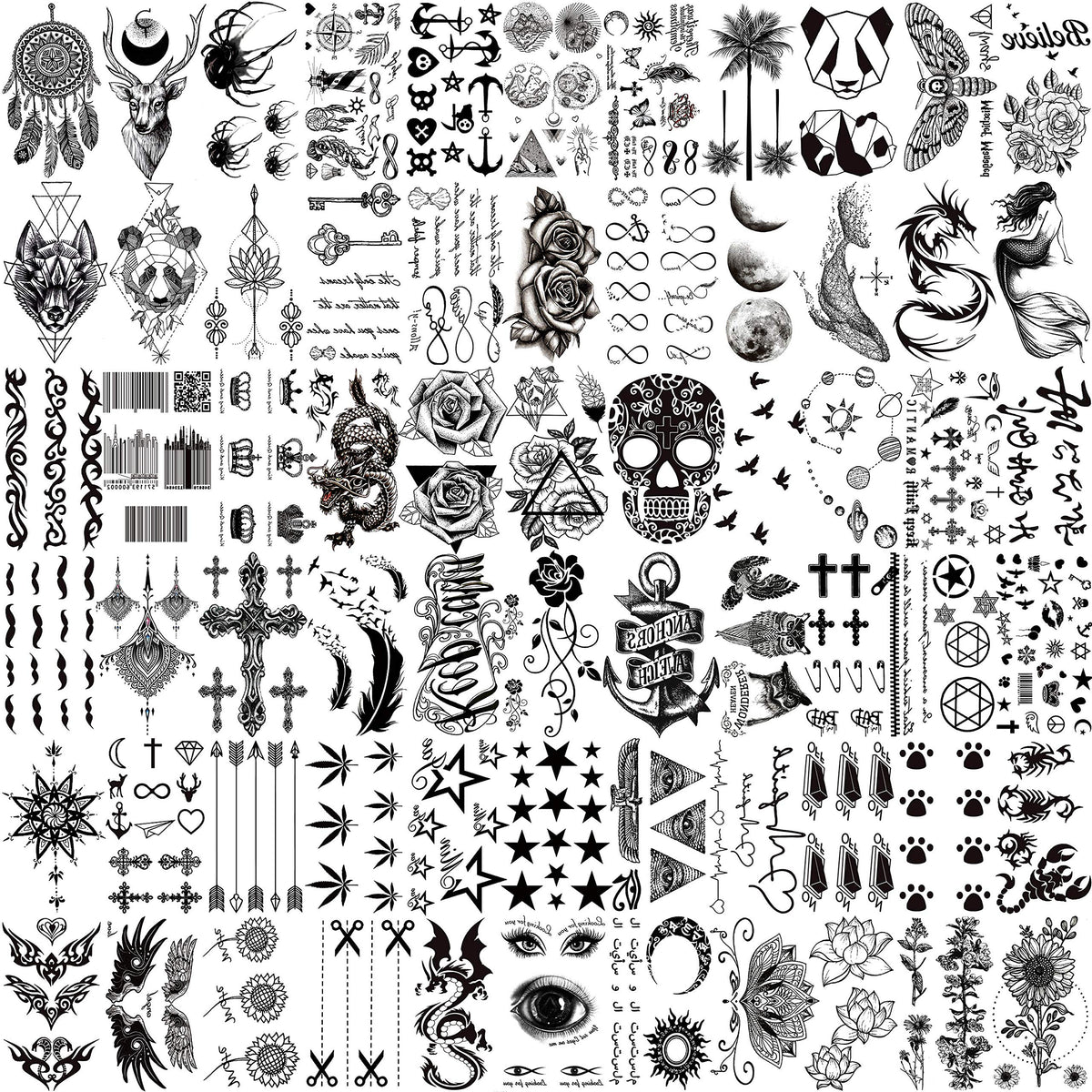 VANTATY 66-sheets 3D small black tattoos on face, neck, and arms offer realistic, non-permanent style.