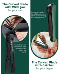 VANWIN nail clipper set with catcher design prevents flying clippings during use.