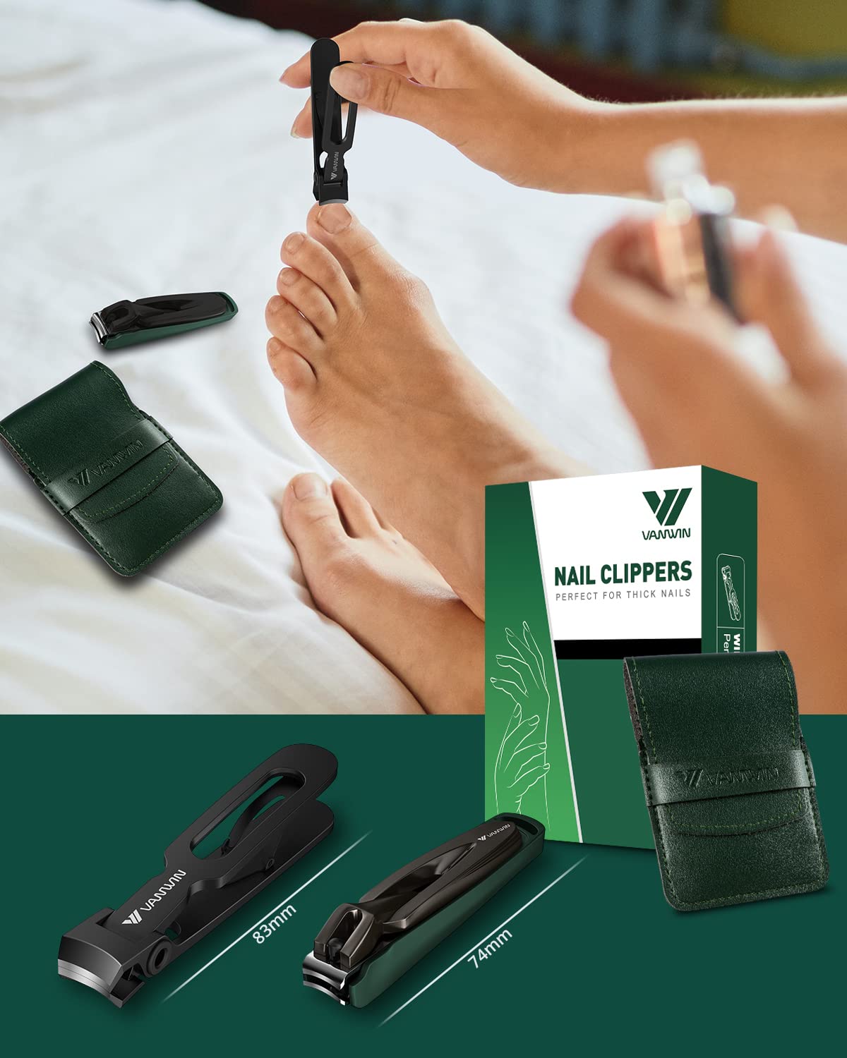 VANWIN thick-nail use clipper demonstrates 16mm jaw for tough nails.