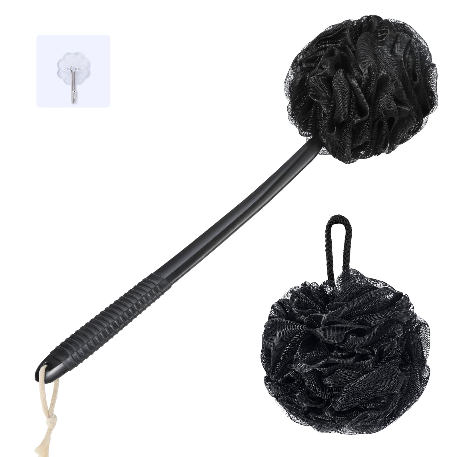 VANZAVANZU loofah on-stick 17in handle for easy reach and gentle cleansing