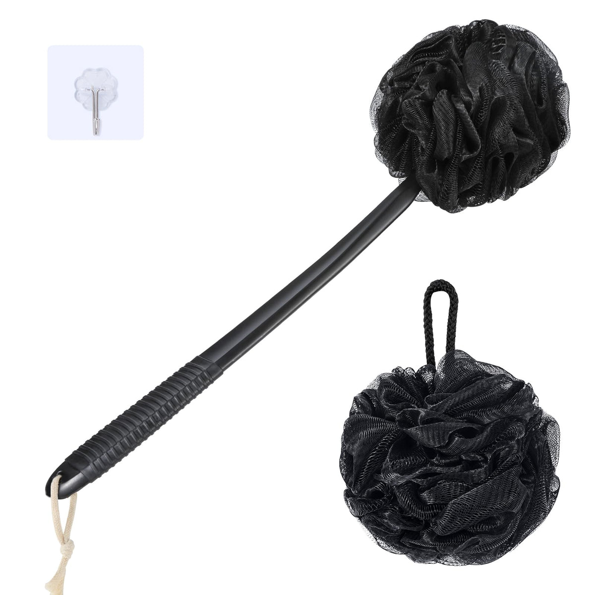 VANZAVANZU loofah on-stick 17in handle for easy reach and gentle cleansing
