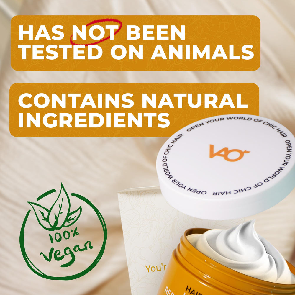VAO Deep Conditioning Hair Mask bottle label highlighting keratin support for resilient hair