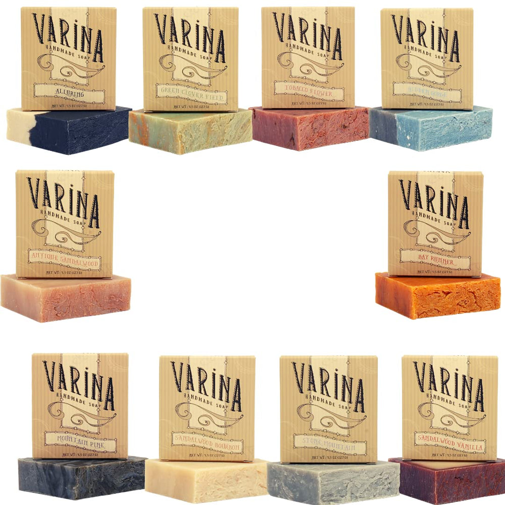 Varina Men's Variety Bar Soap packshot shows natural ingredients for gentle cleansing.