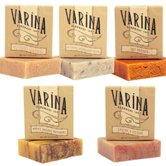 Varina Patchouli Soap Variety Pack display for sensitive skin cleansing.