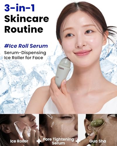 VAROL Ice Roll Serum pore-tightening closeup highlighting 8 tannin complex hydration.