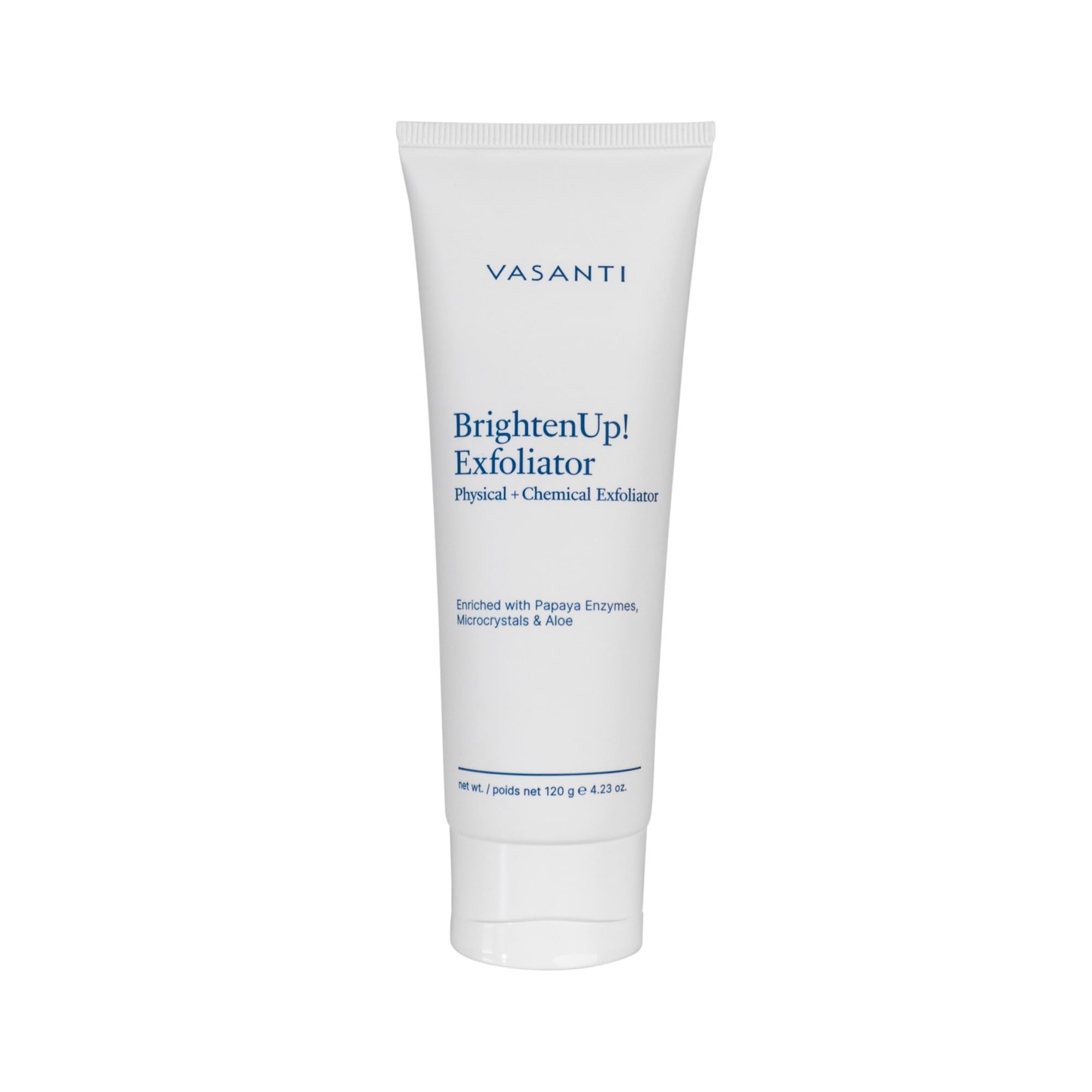 VASANTI Exfoliating Face Wash packaging shows the 120g bottle ready for daily use