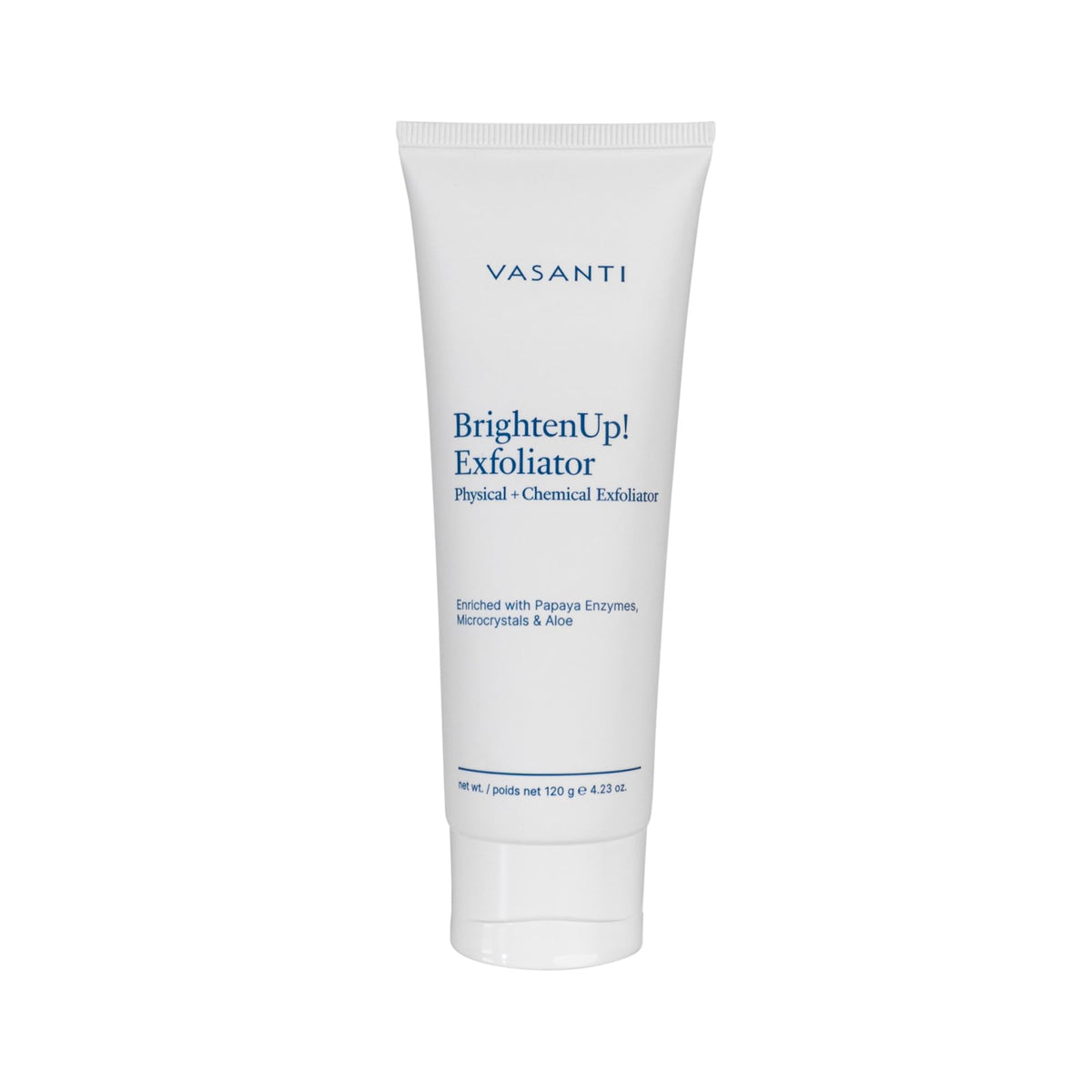 VASANTI Exfoliating Face Wash packaging shows the 120g bottle ready for daily use