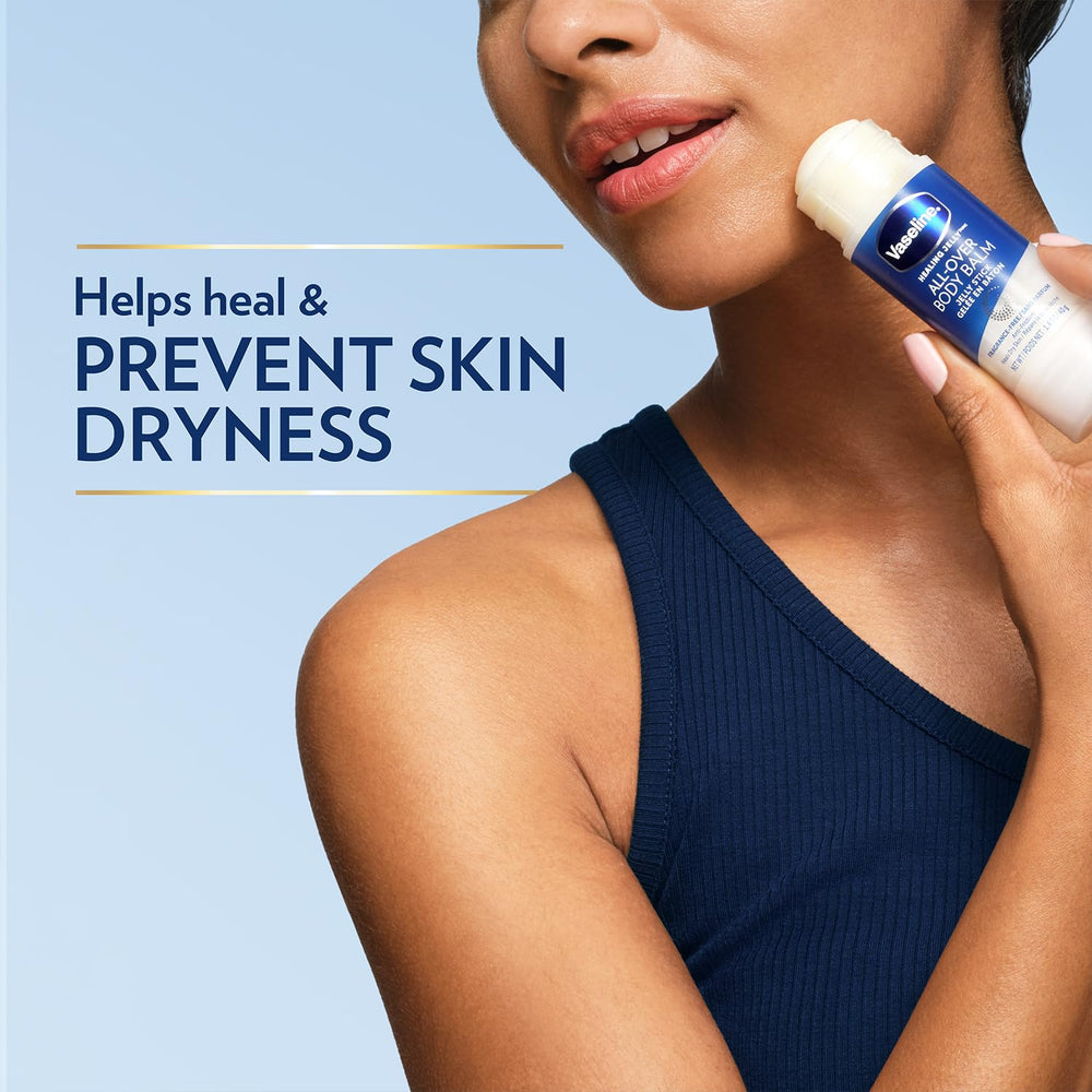 Vaseline All-Over Body Balm Stick 3-pack back view, compact for gym bags and purses.
