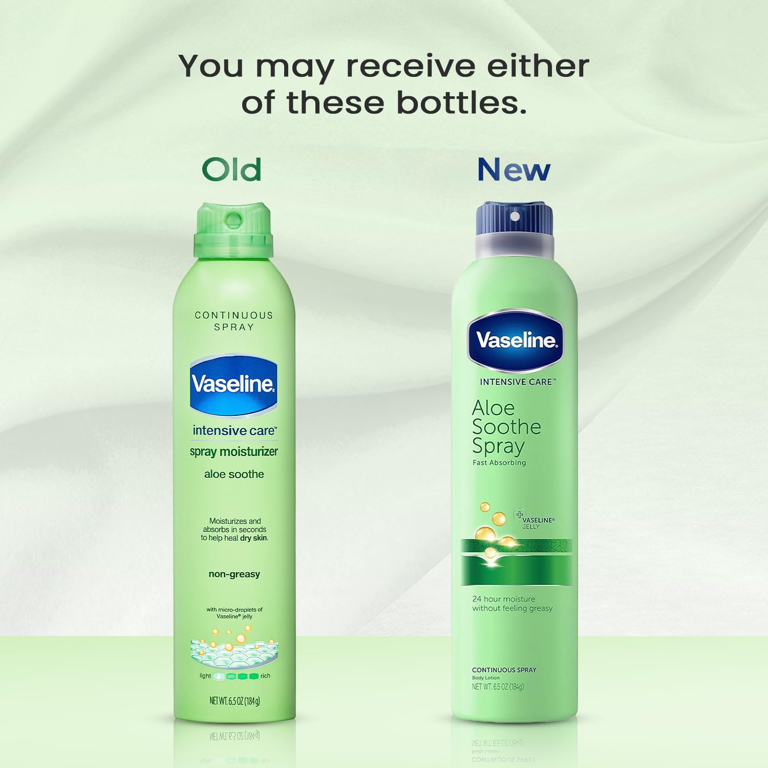 Vaseline Aloe Soothe Spray bottle highlighting calming formula for dry, irritated skin