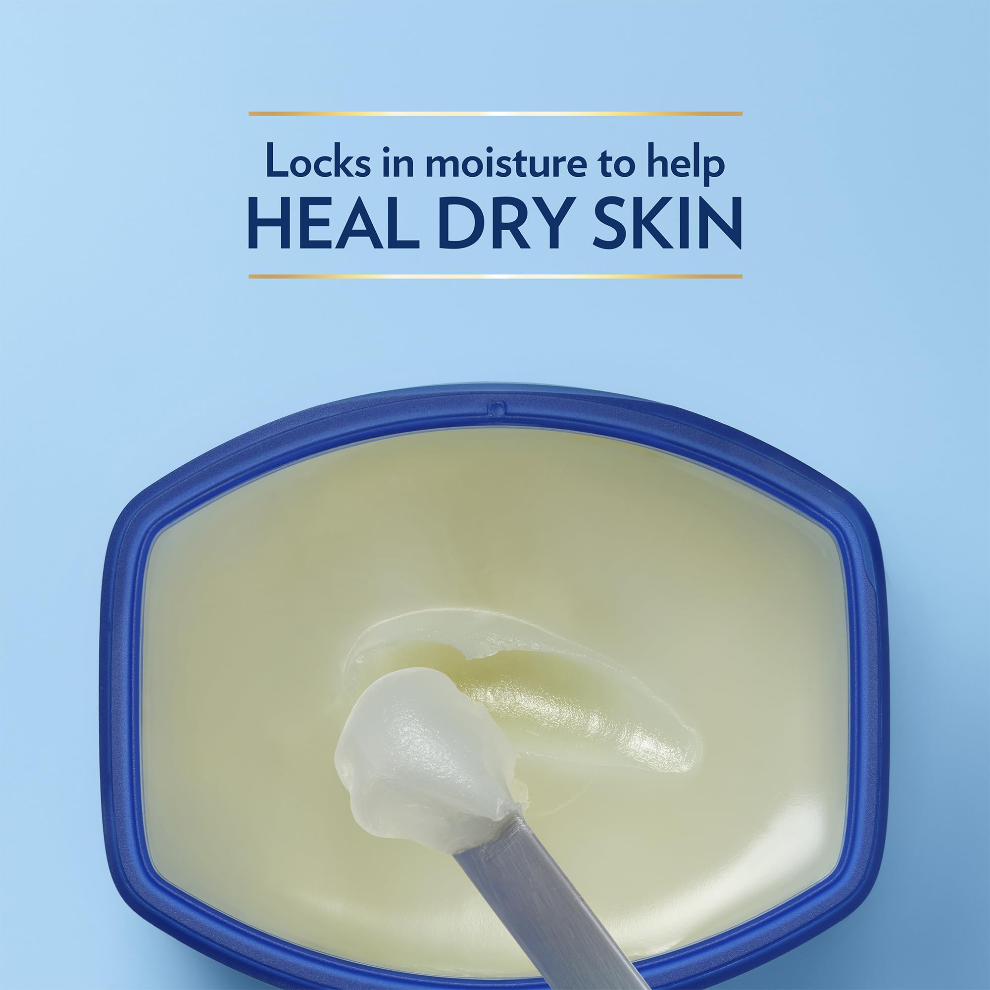 Vaseline Blueseal Cocoa Butter Jelly on lips highlights softening moisture.