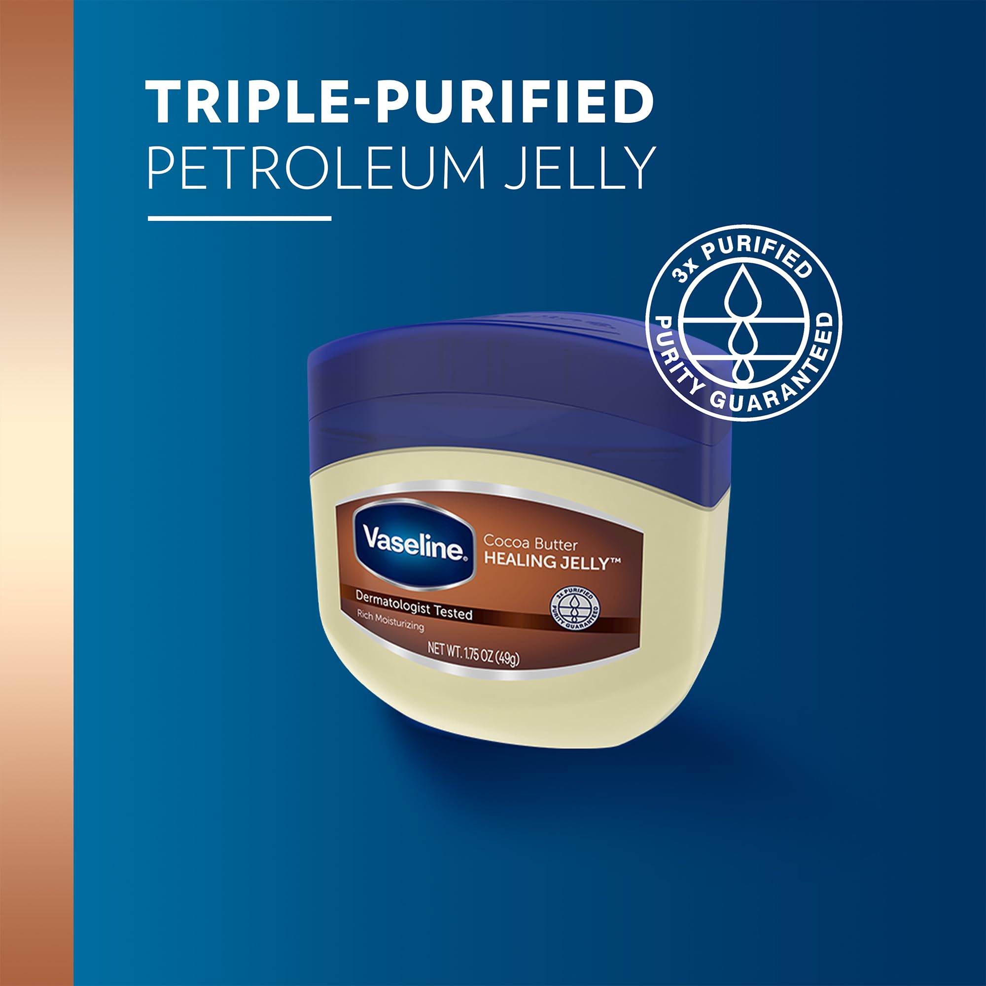 Vaseline Cocoa Butter Healing Jelly uses pure petroleum jelly base
