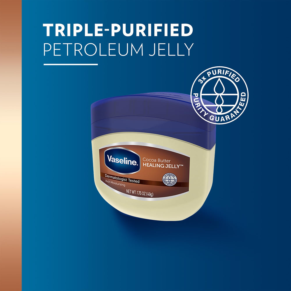 Vaseline Cocoa Butter Healing Jelly uses pure petroleum jelly base