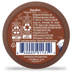 Vaseline Cocoa Glow body cream tube in use for quick absorption