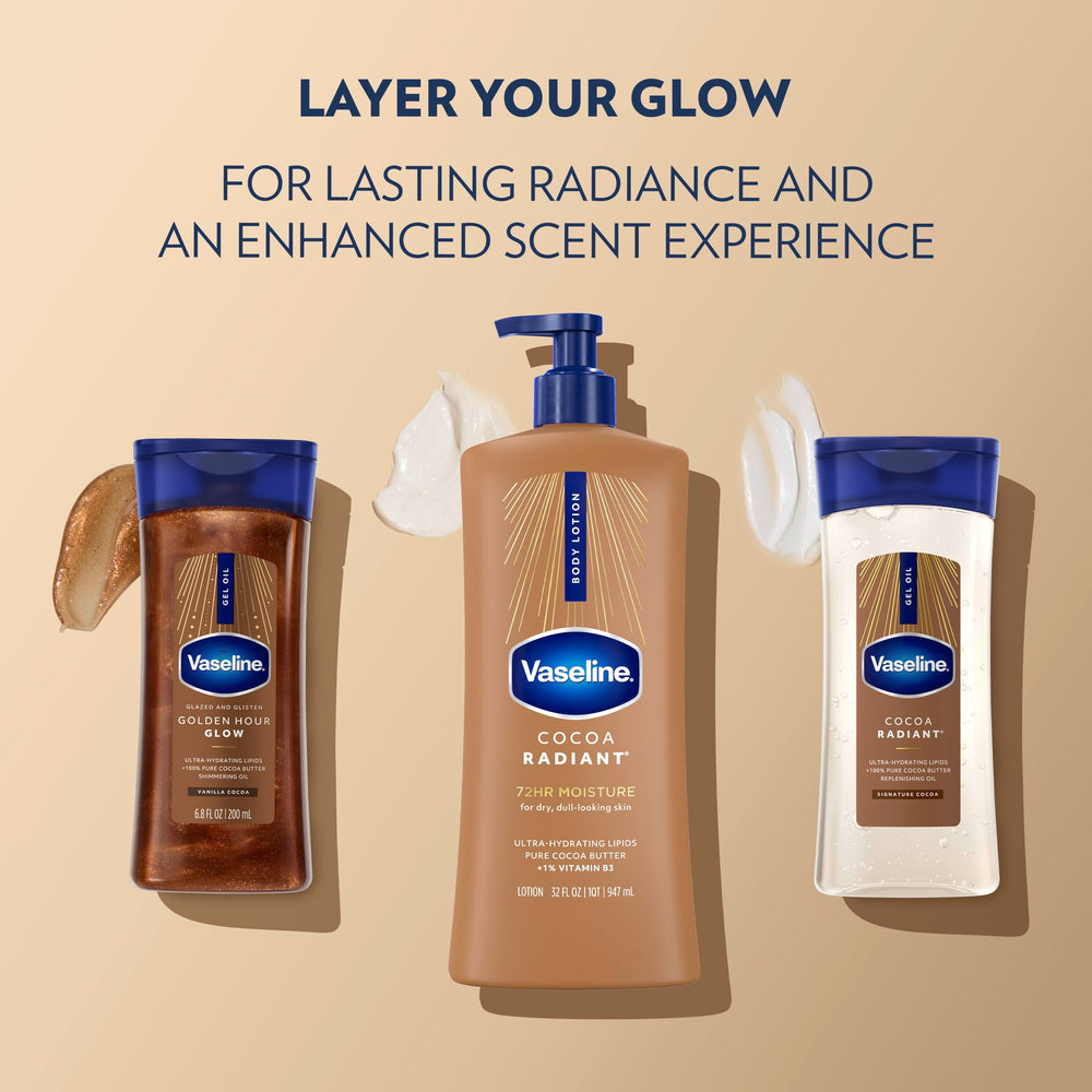 Pure cocoa butter ingredient with Vaseline branding highlighting nourishing benefit