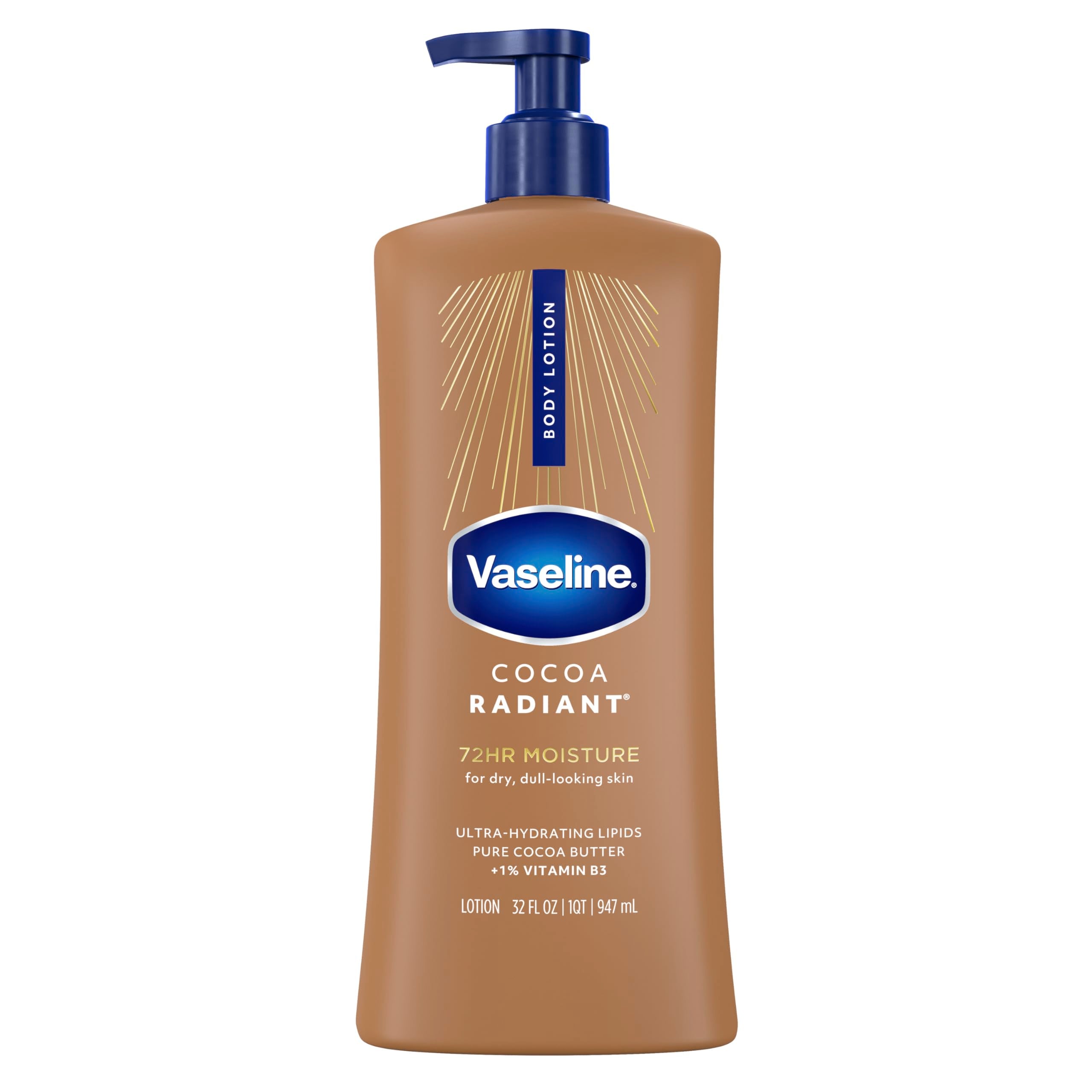 Vaseline front bottle showing product and brand, highlights deep hydration