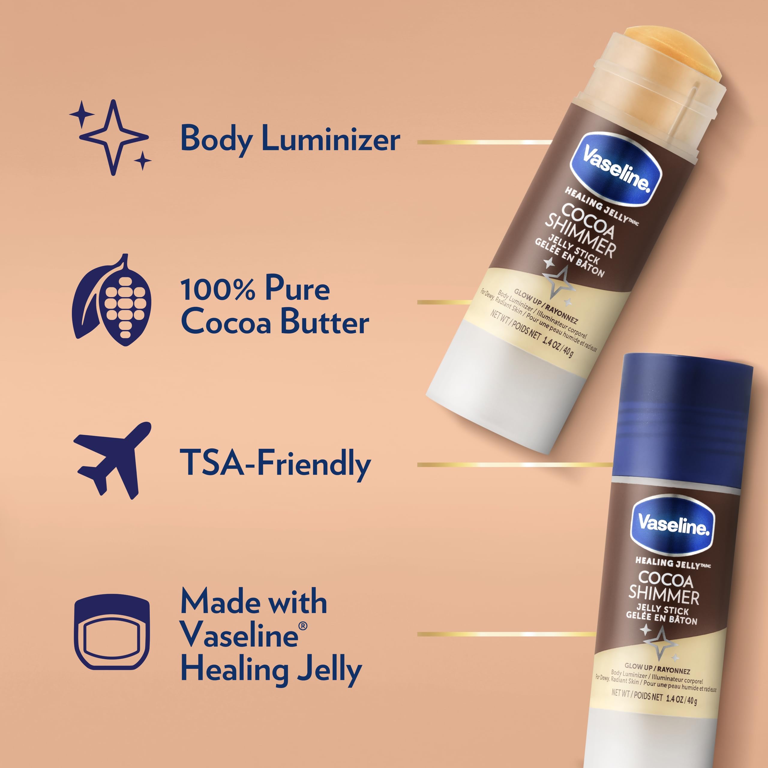 Vaseline Cocoa Shimmer Jelly Stick detail of cocoa butter and shimmer