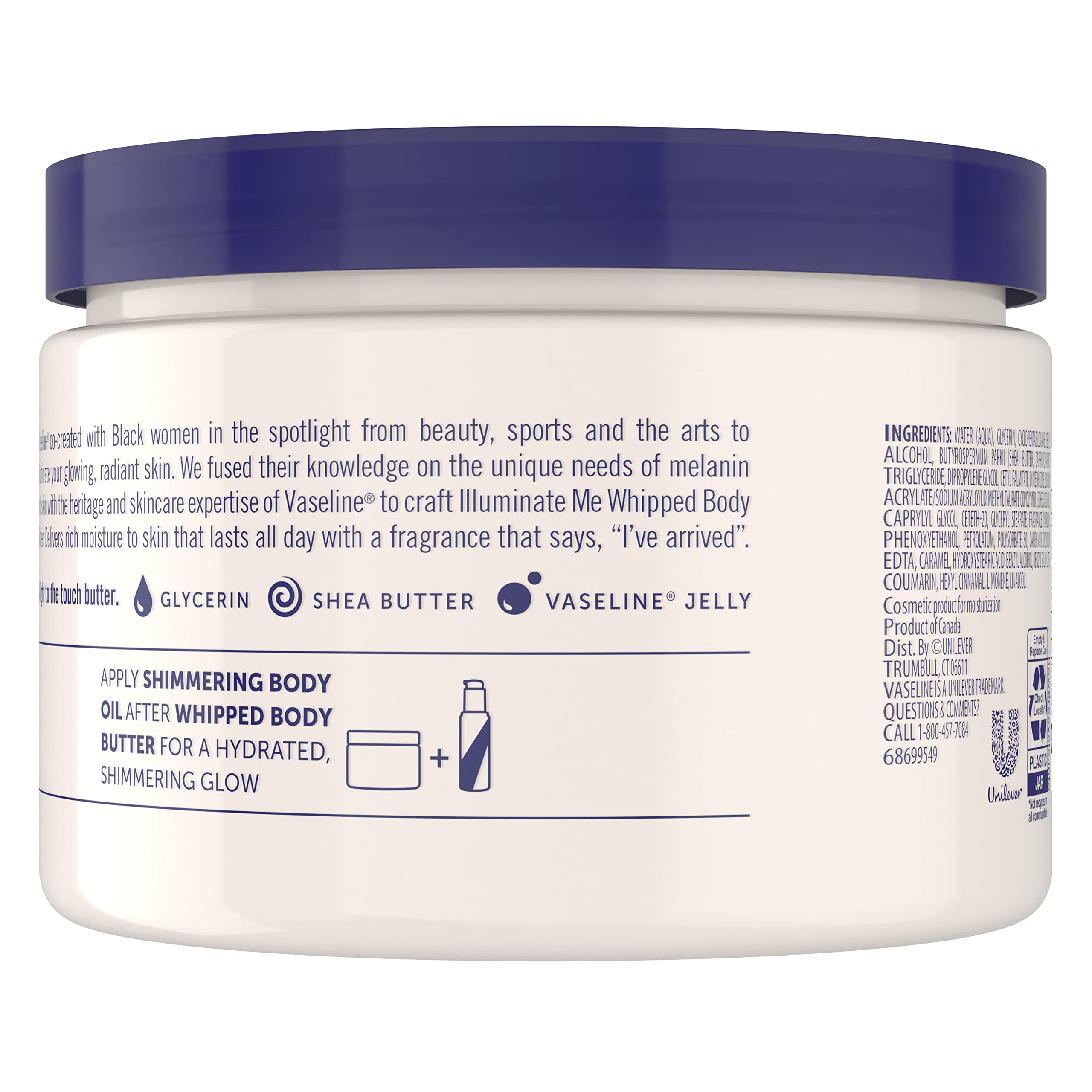 Vaseline whipped cream texture close-up, highlights lightweight spreadable moisture