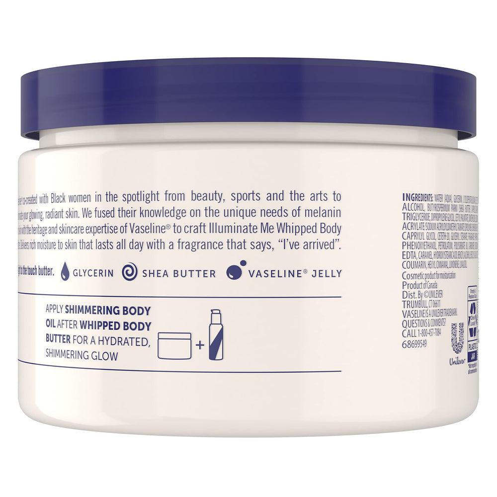 Vaseline whipped cream texture close-up, highlights lightweight spreadable moisture