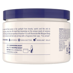 Vaseline whipped cream texture close-up, highlights lightweight spreadable moisture
