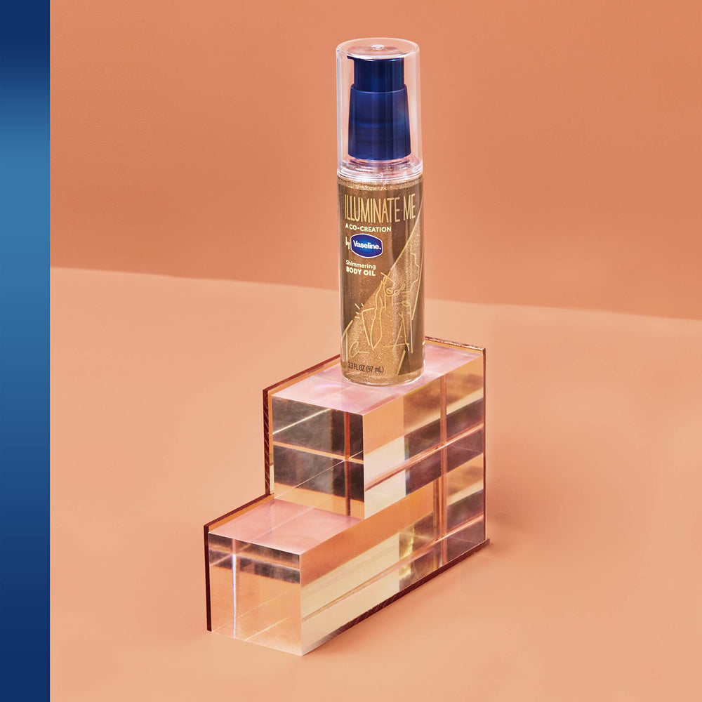 Vaseline Illuminate Me oil highlighting ethically sourced mica details